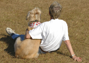 dog and human sitting in the grass